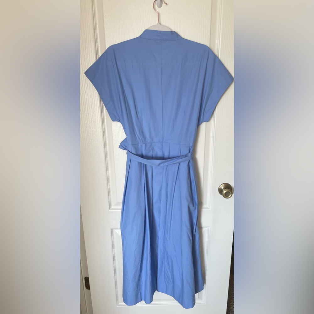 Banana Republic Poplin Short Sleeve Tie Waist Shirt Blue Work Midi Dress - Picture 6 of 9